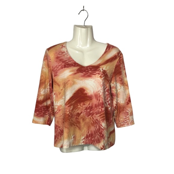 Chico's Tops - Chico’s Women’s 3/4 Sleeve Tee Shirt-Variegated-Tie Dye-V Neck-Watercolor